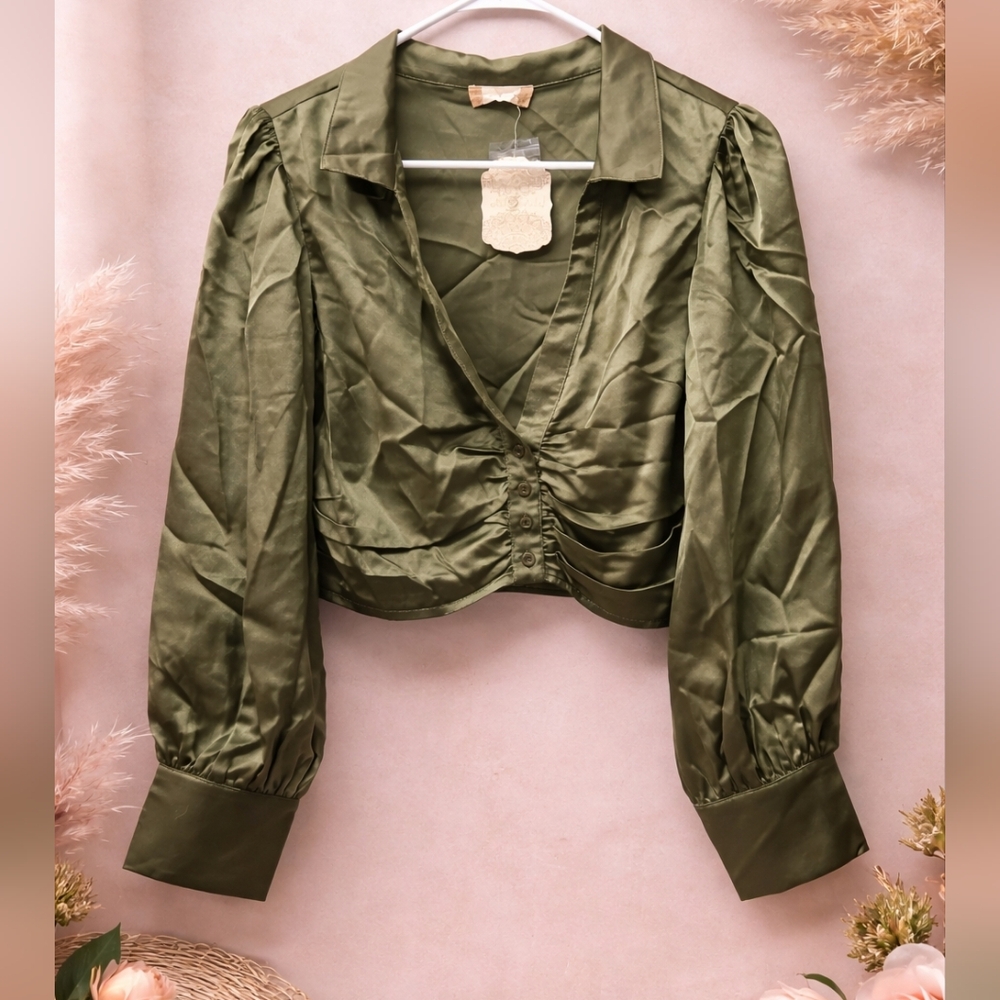NWT Altar'd State Large Olive Green Satin Top - L